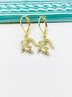 Gold Crocodile Earrings, Alligator Earrings, Hypoallergenic, Dangle Hoop Lever-back Earrings, L443