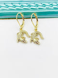 Gold Crocodile Earrings, Alligator Earrings, Hypoallergenic, Dangle Hoop Lever-back Earrings, L443
