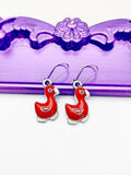 Duck Earrings, Hypoallergenic Earrings, Red Duckling Charm, Duck Bird Farmer Pet Jewelry Gift, Dangle Hoop Leverback Earrings, L296