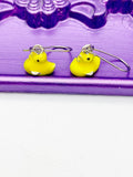 Duck Earrings, Hypoallergenic Earrings, Yellow Duckling Charm, Duck Bird Farmer Pet Jewelry Gift, Dangle Hoop Lever back Earrings, L298