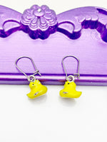 Duck Earrings, Hypoallergenic Earrings, Yellow Duckling Charm, Duck Bird Farmer Pet Jewelry Gift, Dangle Hoop Lever back Earrings, L298