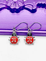 Ladybug Earrings, Hypoallergenic Earrings, Ladybug Charm, Ladybug Jewelry Gift, Dangle Hoop Lever back Earrings, L307
