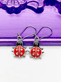 Ladybug Earrings, Hypoallergenic Earrings, Ladybug Charm, Ladybug Jewelry Gift, Dangle Hoop Lever back Earrings, L307