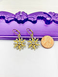 Sun Earrings, Hypoallergenic Earrings, Gold Sun Face Charm, Sun Smile Jewelry Gift, Dangle Hoop Lever-back Earrings, L313