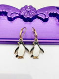 Penguin Earrings, Hypoallergenic Earrings, Gold Penguin Charm, Bird Penguin Jewelry Gift, Dangle Hoop Lever-back Earrings, L321