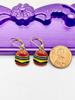 Hamburger Earrings, Hypoallergenic Earrings, Gold Hamburger Charm, Hamburger Jewelry Foodie Gift, Dangle Hoop Lever-back Earrings, L322