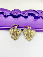 Elephant Earrings, Hypoallergenic Earrings, Gold Elephant Charm, Elephant Jewelry Zoo Animal Gift, Dangle Hoop Lever-back Earrings, L324