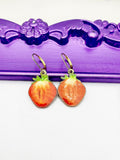 Strawberry Earrings, Hypoallergenic Earrings, Gold Red Strawberry Charm, Strawberry Fruit Jewelry Gift, Dangle Hoop Lever-back Earrings L325