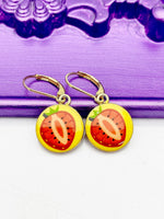 Strawberry Earrings, Hypoallergenic Earrings Gold Strawberry Charm Strawberry Fruit Jewelry Gift, Dangle Hoop Lever-back Earrings L332