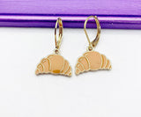 Croissant Earrings, Hypoallergenic Earrings, Gold Croissant Charm, Croissant Foodie Jewelry Gift, Dangle Hoop Lever-back Earrings L334