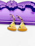 Pizza Earrings, Hypoallergenic Earrings, Gold Pizza Charm, Pizza Foodie Jewelry Gift, Dangle Hoop Lever-back Earrings L335