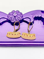 Hotdog Earrings, Hypoallergenic Earrings, Gold Hotdog Charm, Hotdog Foodie Jewelry Gift, Dangle Hoop Lever-back Earrings L337