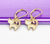 Gold Cat Earrings, Hypoallergenic, Dangle Hoop Lever-back Earrings, L459
