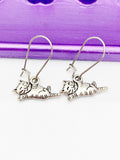 Silver Black Cat Earrings, Hypoallergenic, Dangle Hoop Lever-back Earrings, L462