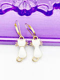 Gold Cat Earrings, Hypoallergenic, Dangle Hoop Lever-back Earrings, L470