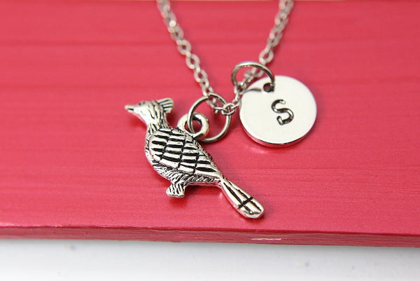 Woodpecker Necklace, Silver Woodpecker Bird Charm, Woodpecker Jewelry Gift, Personalized Initial Gift, N4403