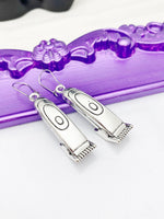 Silver Shaver Earrings, Hypoallergenic, Dangle Hoop Lever-back Earrings, L476