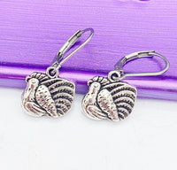 Silver Turkey Earrings, Hypoallergenic, Dangle Hoop Lever-back Earrings, L479