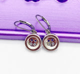 Silver Button Earrings, Hypoallergenic, Dangle Hoop Lever-back Earrings, N4640