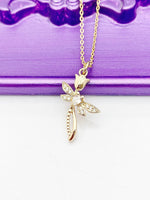 Tulip Flower Dragonfly Necklace, Real 18K Gold Plated Necklace, Cubic Zirconia Necklace, Best Mother's Day Gift, L366