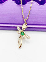 Tulip Flower Dragonfly Necklace, Real 18K Gold Plated Necklace, Cubic Zirconia, Dainty Necklace, Delicate Jewelry, Minimal Necklace, L367