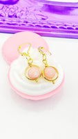 Pink Opal Earrings, Authentic Pink Opal Gemstone, Spinner Earrings, Hypoallergenic, Dangle Hoop Lever-back Earrings, L408