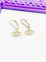 Evil Eye Earrings, Real 18K Gold Plated Brass Eye Cubic Zirconia Charms, Hypoallergenic, Dangle Hoop Lever-back Earrings, L409