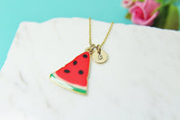 Watermelon Necklace, Gold Necklace, Summer Jewelry Gift, Personalized Initial Gift, N4464