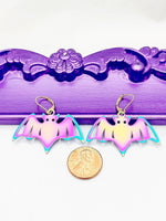 Halloween Bat Earrings, Hypoallergenic, Dangle Hoop Lever-back Earrings, L486