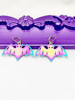Halloween Bat Earrings, Hypoallergenic, Dangle Hoop Lever-back Earrings, L486