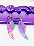 Guardian Angel Wings Earrings, Hypoallergenic, Dangle Hoop Lever-back Earrings, L487
