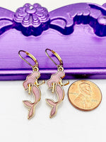 Mermaid Earrings, Hypoallergenic, Dangle Hoop Lever-back Earrings, L490