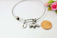 Silver Rhinoceros Bracelet, Rhinoceros Charm, Rhino Charm, N4568