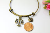 Scale of Justice Bracelet, Bronze Scale of Justice Charm, Libra, Lawyer, Law Student, Attorney Gift, Judge Gift, Personalized Gift N4574