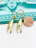 Gold Crab Claw Earrings, Hypoallergenic, Dangle Hoop Lever-back Earrings, L444