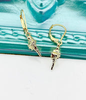 Gold Conch Earrings, Hypoallergenic, Dangle Hoop Lever-back Earrings, L445