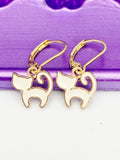 Gold Cute Cat Earrings, Hypoallergenic, Dangle Hoop Lever-back Earrings, L454