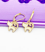 Gold Cat Earrings, Hypoallergenic, Dangle Hoop Lever-back Earrings, L459