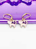 Gold Cat Earrings, Hypoallergenic, Dangle Hoop Lever-back Earrings, L461