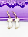 Gold Cat Earrings, Hypoallergenic, Dangle Hoop Lever-back Earrings, L470