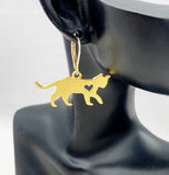 Gold Cat Earrings, Hypoallergenic, Dangle Hoop Lever-back Earrings, L480
