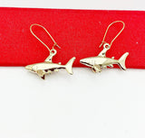 Gold Shark Earrings, Hypoallergenic, Dangle Hoop Lever-back Earrings, L450