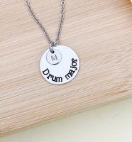 Silver Drum Major Charm Necklace, Hand Stamped Drum Major Jewelry, Personalized Initial Gift, N891