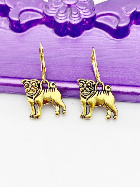 Gold Pug Dog Earrings - LeBua Jewelry, Hypoallergenic Earrings, Birthday Gift, N483B