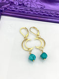 Gold Natural Turquoise Six Sided Celestial Dice Earrings - LeBua Jewelry, Hypoallergenic Earrings, Birthday Gift, N5223
