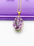 Gold Purple Pressed Flower Charm Necklace - Lebua Jewelry, Personalized Customized Gifts, N2355A