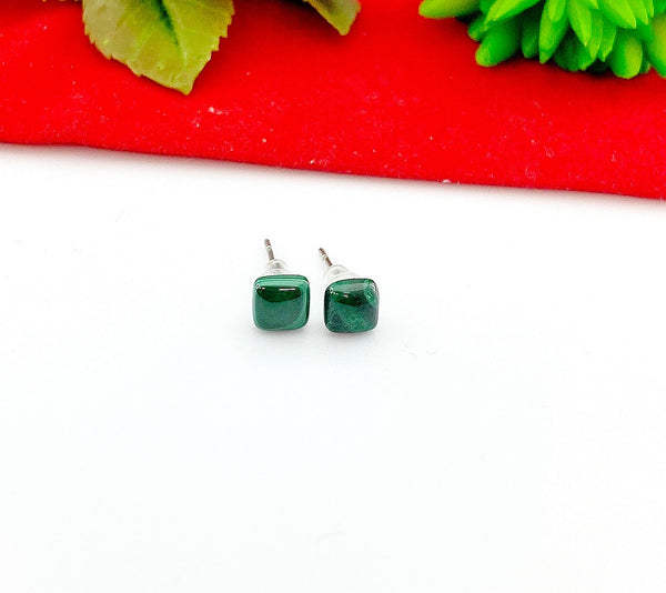 Silver Malachite Dainty Stud Earrings - Lebua Jewelry, Natural Malachite, Gifts for Girls, N5313D