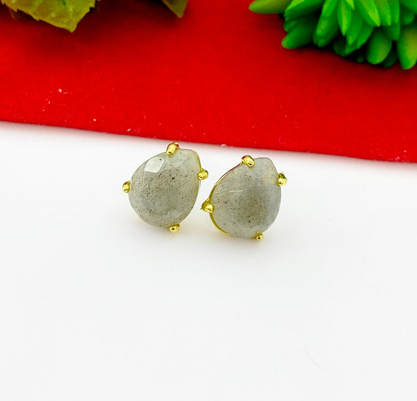 Gold Labradorite Stud Earrings - Lebua Jewelry, Natural Labradorite, Gemstone Jewelry, Gifts for Girls, N5315