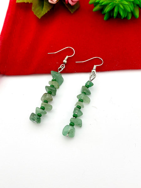 Silver Natural Green Aventurine Dangle Earrings - Lebua Jewelry, Gemstone Jewelry, Gifts for Girlfriends, N5326