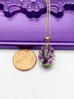 Gold Purple Pressed Flower Charm Necklace - Lebua Jewelry, Personalized Customized Gifts, N2355A